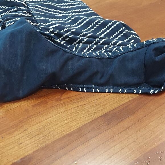 Bond-eye NipTuck Navy Blue Nautical Rope Stripe Side Ruched One-Piece Swimsuit 6 - Picture 8 of 9